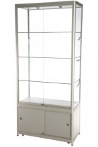 Vitrinskåp Tower Duo med förvaring Silver med LED-belysning