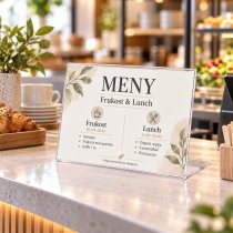 Akryl Menyhållare L-ställ A4 som bordsskylt på restaurang