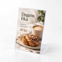Akryl Menyhållare L-ställ A6 som prisskylt café