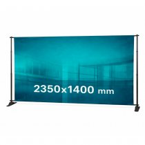 FlexWall Medium mässvägg med textiltryck i liggande format 2350 × 1400 mm