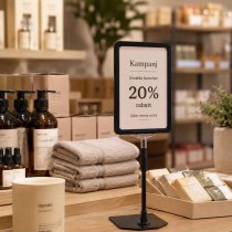 Skylthållare A5 i skönhetsbutik med rabatt erbjudande