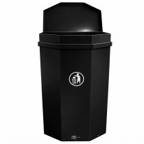 Papperskorg Parken 60 liter svart frontvy med öppet lock