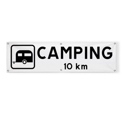 Färdig campingskylt på banderoll 4x1,1 meter