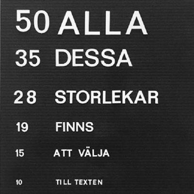 Bokstäver vita till bokstavstavla i olika storlekar