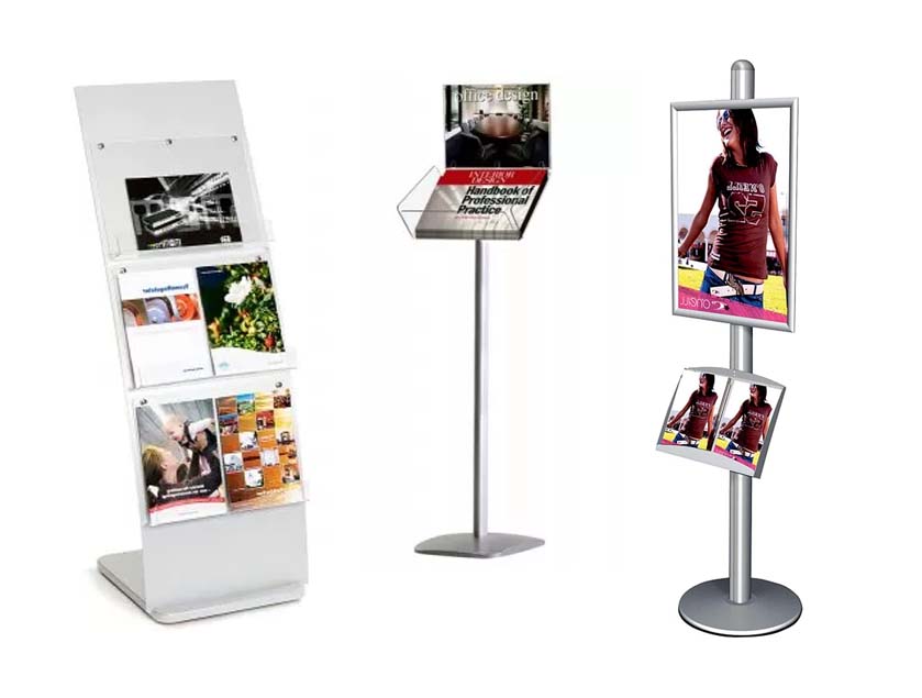 Skyltställ och displayställ med broschyrhållare
